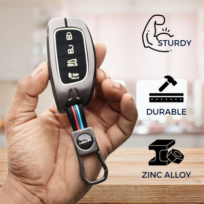 Hyundai Metal Alloy Key Cover with Keychain (Dual Black & Tan)