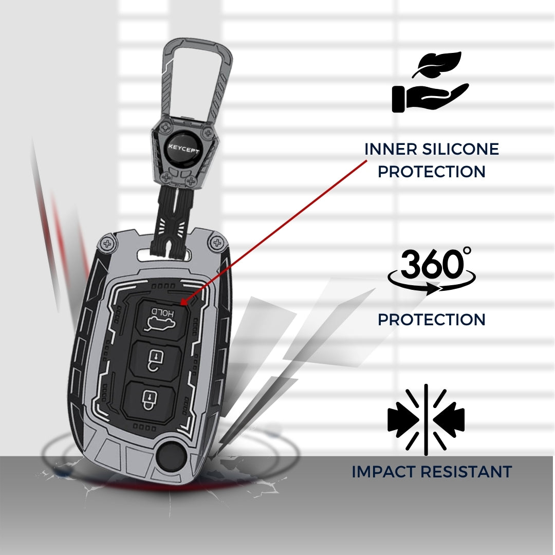 Hyundai Metal Armor Car Key Cover with Keychain (Type M4)