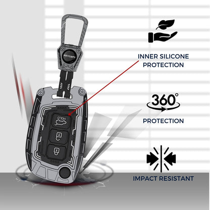 Hyundai Metal Armor Car Key Cover with Keychain (Type M4)