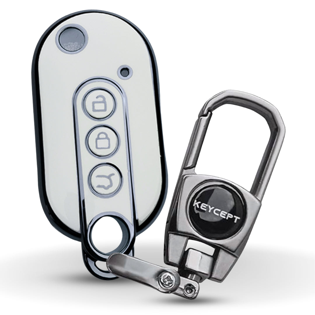 Keycept Silver Line TPU Car Key Cover for MG Comet EV Electric 3 Button Flip Key with keychain (Type K2)