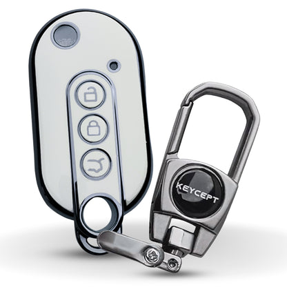 Keycept Silver Line TPU Car Key Cover for MG Comet EV Electric 3 Button Flip Key with keychain (Type K2)