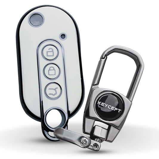 Keycept Silver Line TPU Car Key Cover for MG Comet EV Electric 3 Button Flip Key with keychain (Type K2)