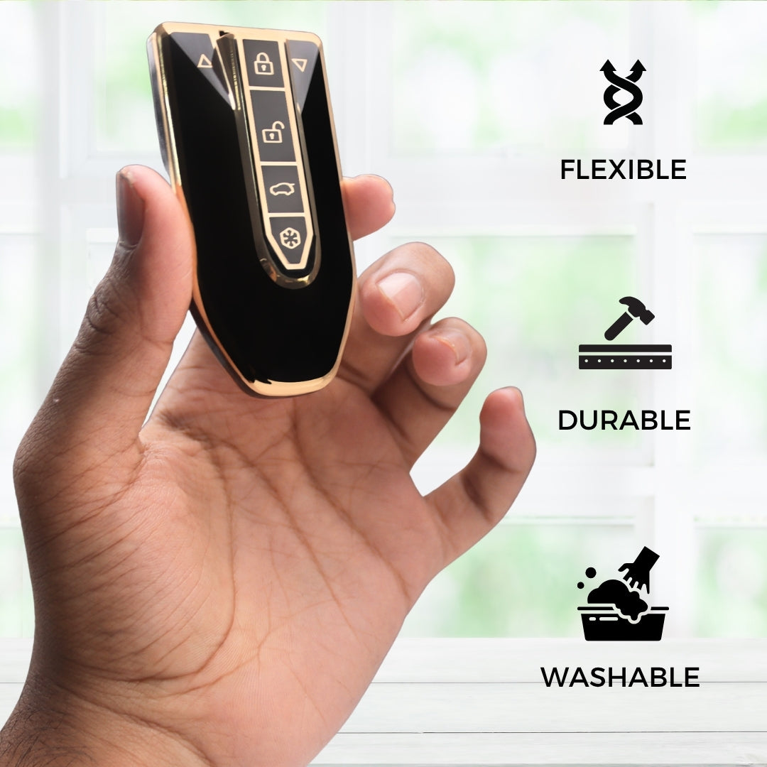 Mahindra Gold Line TPU Key Cover with Keychain.(Type 2)