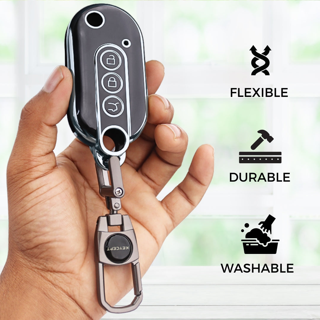Keycept Silver Line TPU Car Key Cover for MG Comet EV Electric 3 Button Flip Key with keychain (Type K2)
