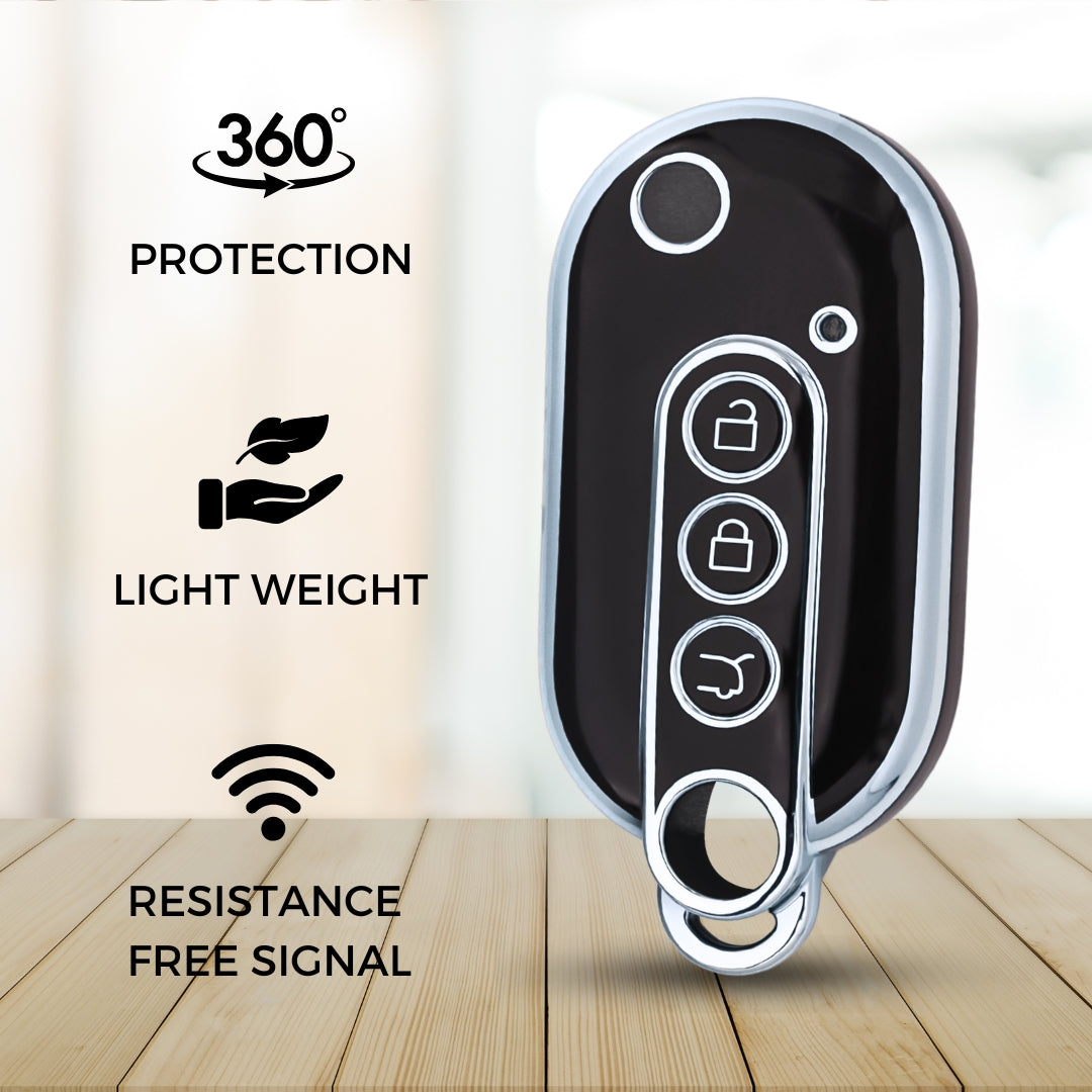 Keycept Silver Line TPU Car Key Cover for MG Comet EV Electric 3 Button Flip Key with keychain (Type K1)