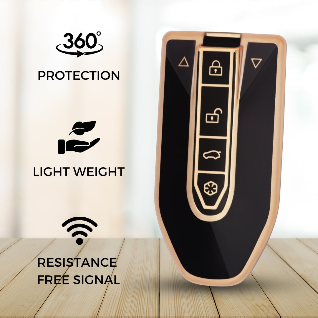 Mahindra Gold Line TPU Key Cover with Keychain.(Type 2)