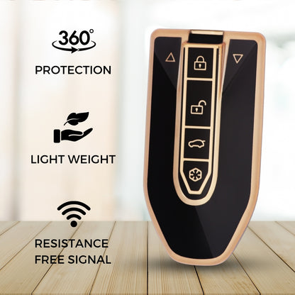 Mahindra Gold Line TPU Key Cover with Keychain.(Type 2)