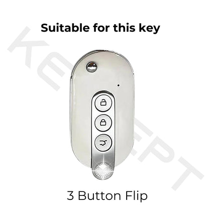 Keycept Silver Line TPU Car Key Cover for MG Comet EV Electric 3 Button Flip Key with keychain (Type K2)