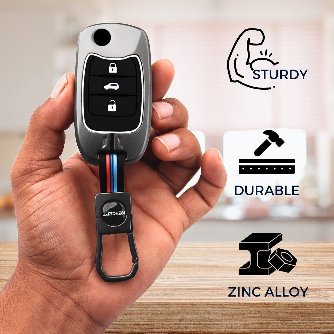 Keycept Metal Alloy Car Key Cover for MG Hector 3 Button Flip Key with keychain (Type M1)