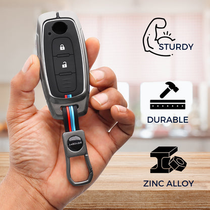 Keycept Metal Alloy Car Key Cover for Nissan Magnite 2 Button Smart key with keychain (Type M1)