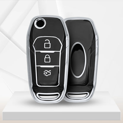 Silver Line TPU Key Cover for Ford Figo, Aspire, Endeavour Flip key with keychain.