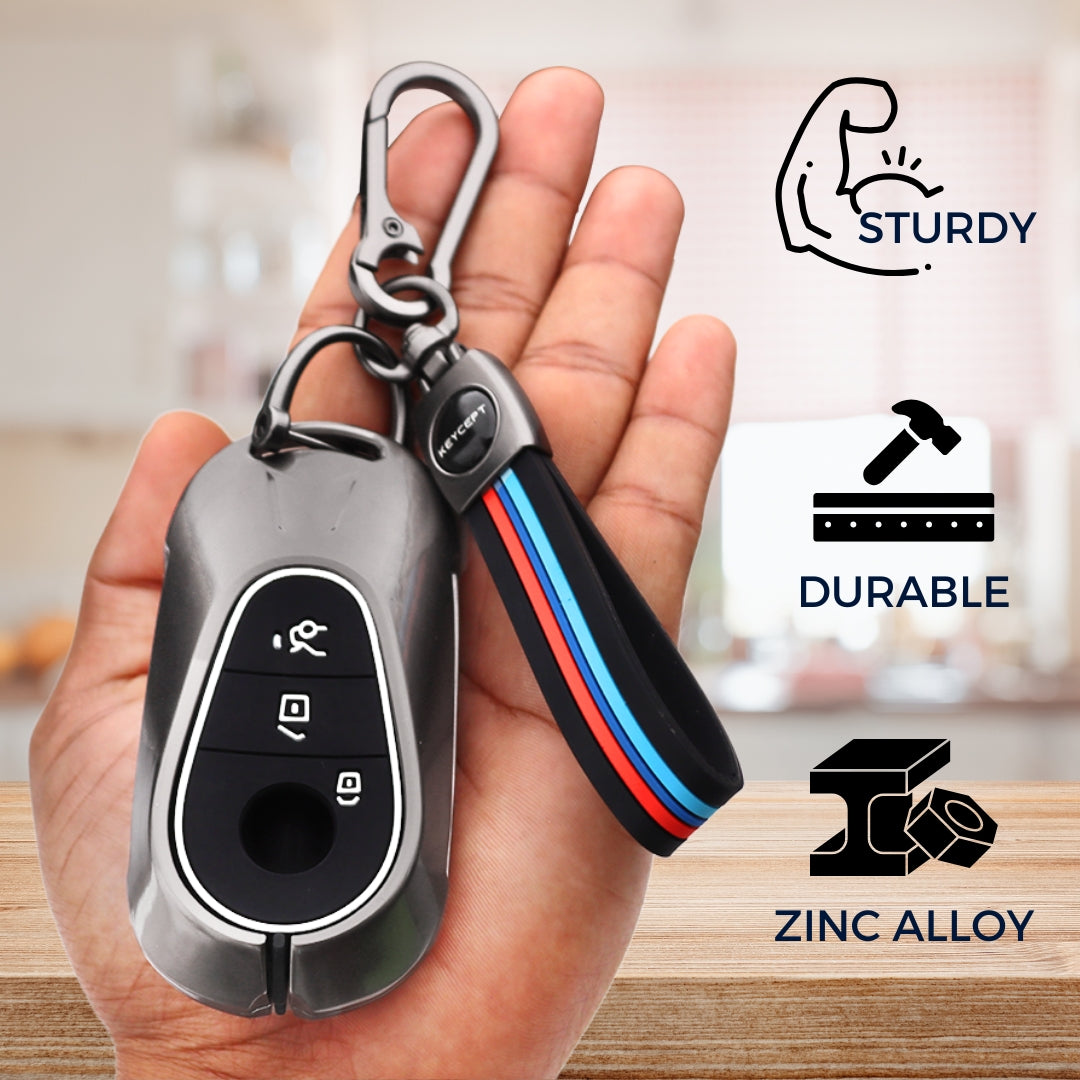 Mercedes Metal Alloy Key Cover with Keychain (Type M2)