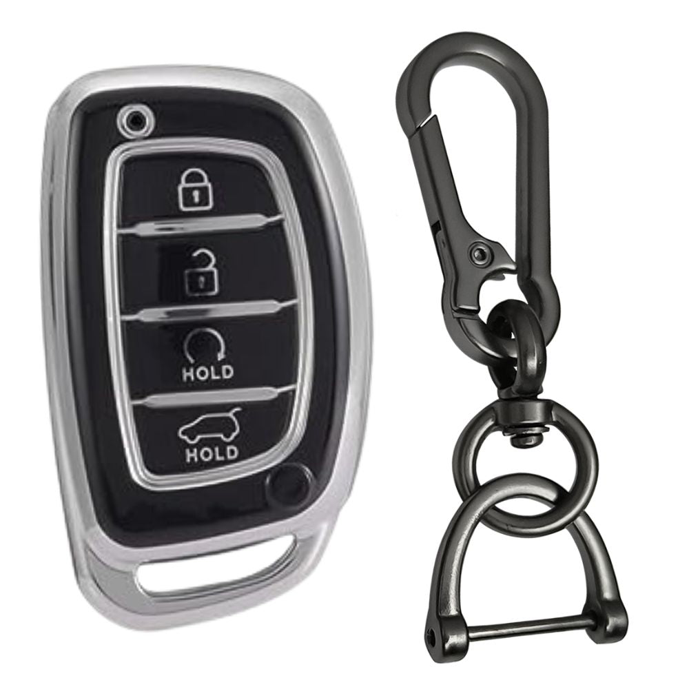SilverLine TPU Key Cover Suitable For Hyundai Alcazar and Creta 2021+ 4 Button Smart key with Keychain 1