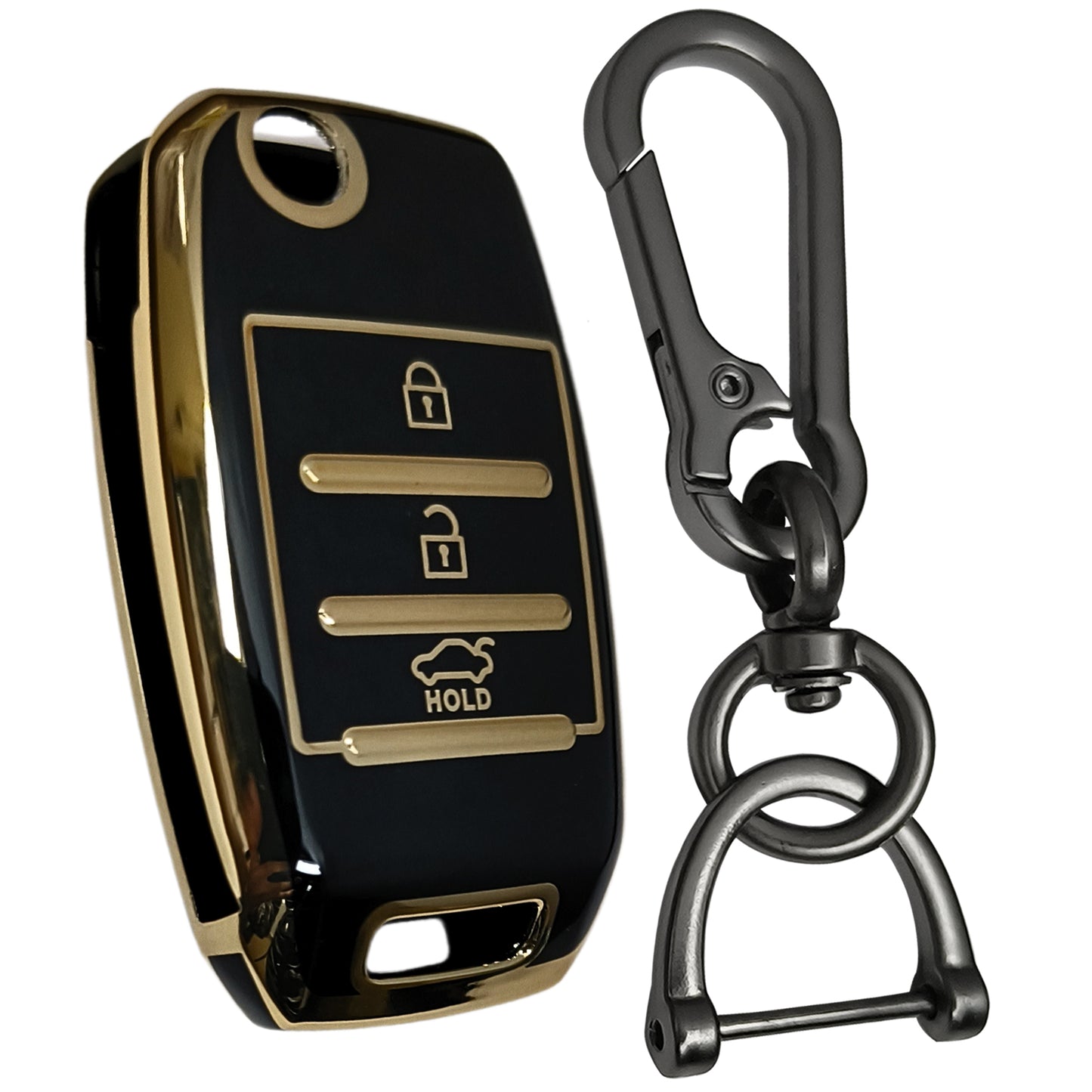 TPU Key Cover for Kia Seltos | Sonet 3button Flip Key with Keychain 1