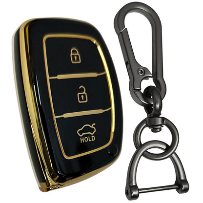 TPU Key Cover compatible for Hyundai i20 New  | Venue  | Nios  | Aura | Creta| Elantra 3 Button Smart Key with Keychain 1