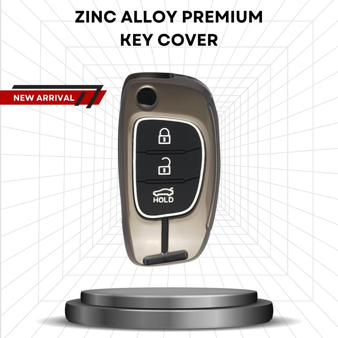 keycept metal alloy zinc gun key cover creta venue aura i20 grand i10 nios xcent 3 button flip shell case keychain silver 