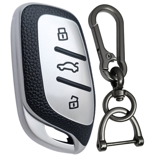 Leather Key Cover Compatible for MG ZS |  EV | and Astor 3 Button Smart Key with Keychain 1