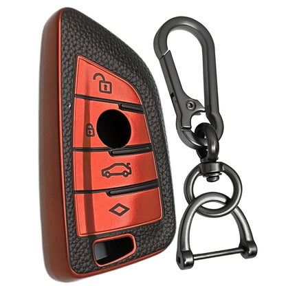 Leather Key Cover for Compatible for BMW X-Series | M-Series | 3-Series | 5-Series | 7-Series 4 button smart key with Keychain 1