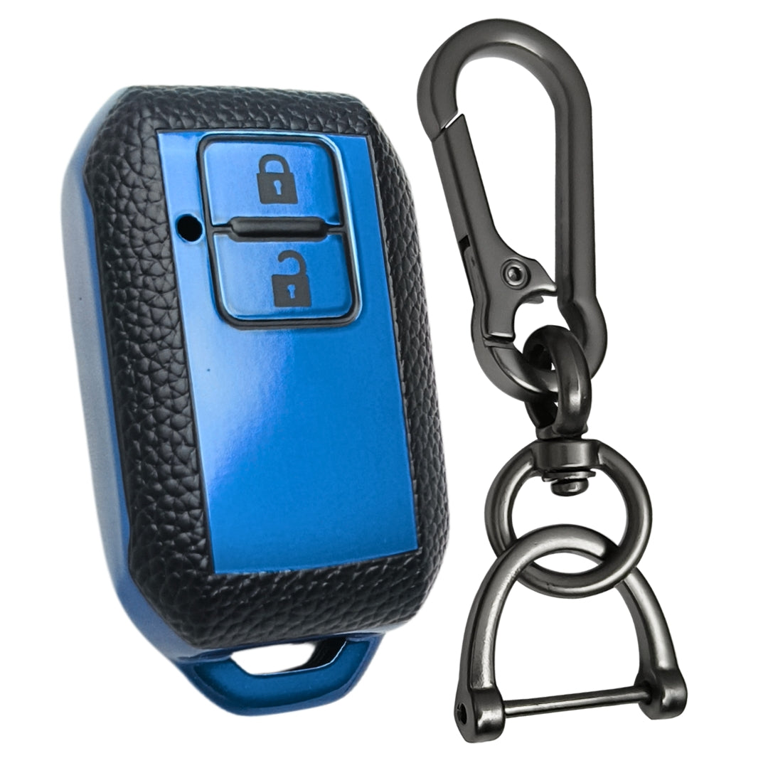 Leather Key Cover Compatible for Suzuki Ertiga | Swift | Dzire | Baleno | Dzire | Ignis | XL6 | S-Cross| Fronx | Celrio |Ciaz | Brezza | Jimny | Grand Vitara  2 Button Smart Key with Keychain 1