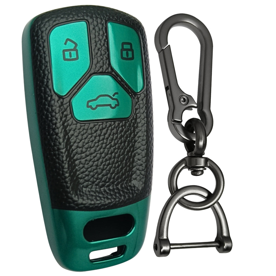 Leather Key Cover Compatible for Audi A4 | S4 | B7 | B8 | A6 | A5 | A7 | A8 | Q5 | S5 | S6 | Q7 3 Button Smart Key with Keychain 1