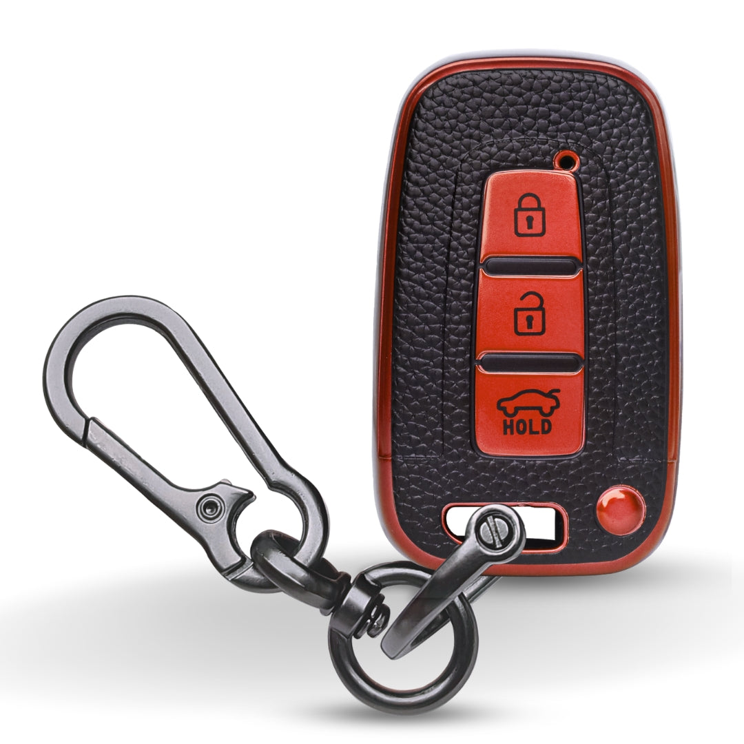 Hyundai TPU (Artificial) Leather Key Cover with Keychain. (Type 1)