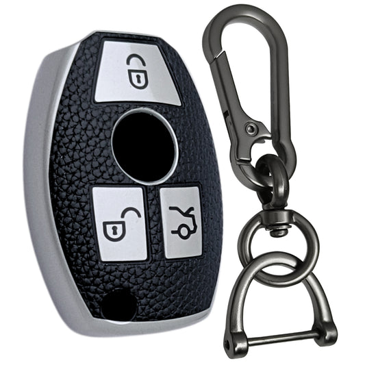 Leather Key Cover Compatible for Benz 3 Button Smart Key with Keychain 1