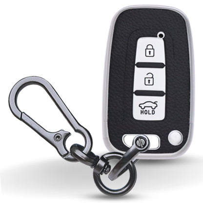 Hyundai TPU (Artificial) Leather Key Cover with Keychain. (Type 1)