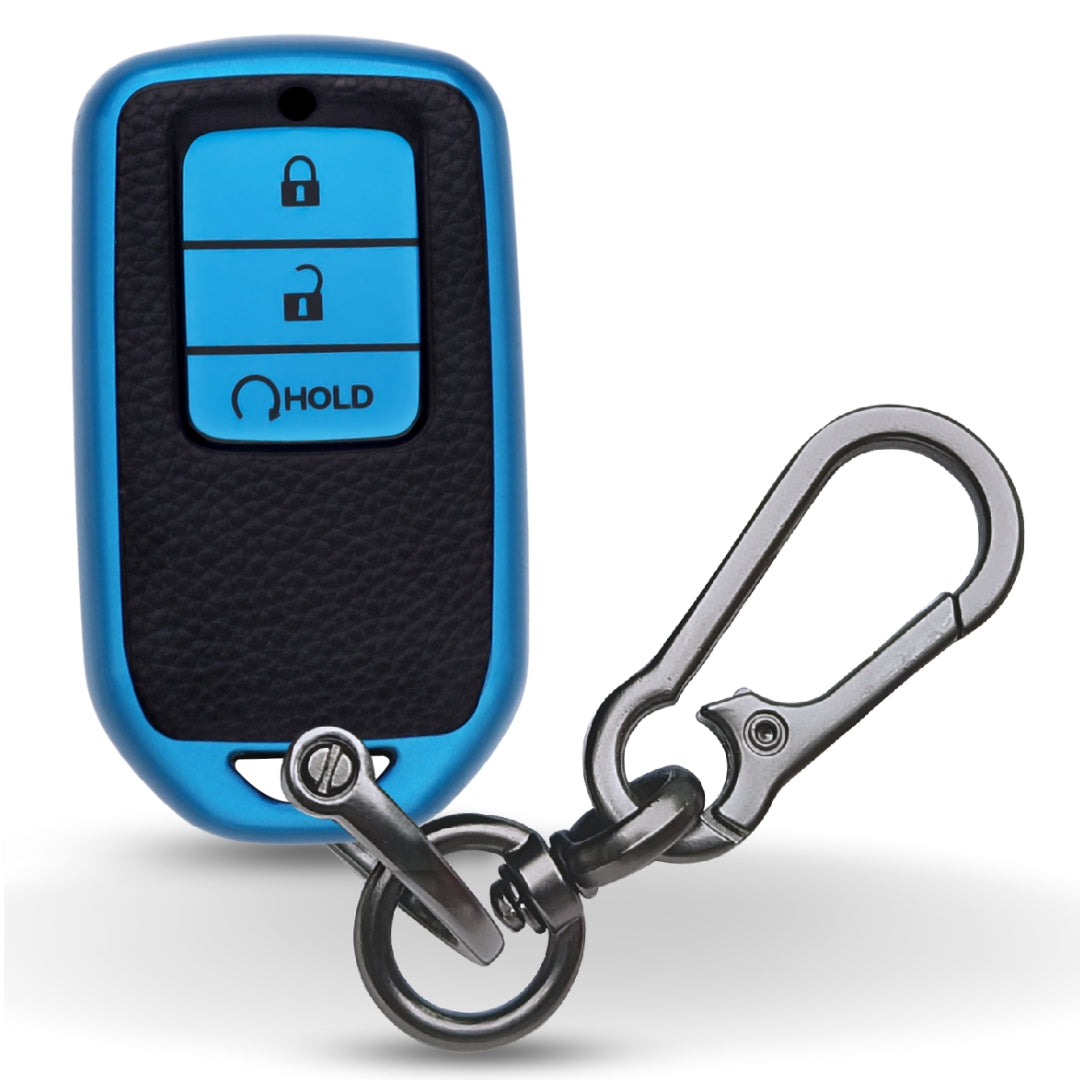 Keycept TPU Leather Car Key Cover for Honda City, Elevate, Civic, Jazz, Brio, Amaze, CR-V, WR-V, BR-V, Mobilio, Accord 3 Button Smart Key with keychain (Type K1)