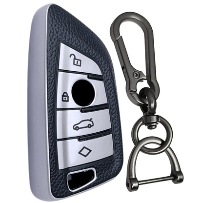 Leather Key Cover for Compatible for BMW X-Series | M-Series | 3-Series | 5-Series | 7-Series 4 button smart key with Keychain 1