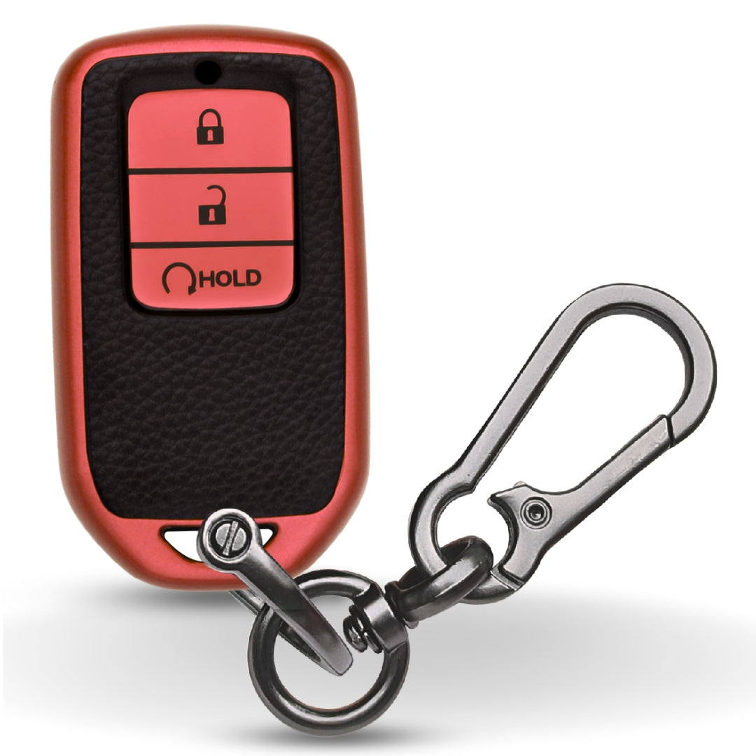 Keycept TPU Leather Car Key Cover for Honda City, Elevate, Civic, Jazz, Brio, Amaze, CR-V, WR-V, BR-V, Mobilio, Accord 3 Button Smart Key with keychain (Type K1)
