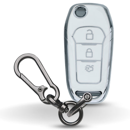 Silver Line TPU Key Cover for Ford Figo, Aspire, Endeavour Flip key with keychain.