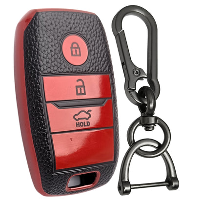 Leather Key Cover Compatible with Kia Seltos Smart Key 3 Button with Keychain 1