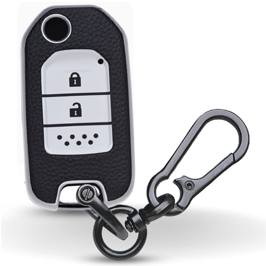 Keycept TPU Leather Car Key Cover for Honda City, WR-V 2 Button Flip Key with keychain (Type K1)
