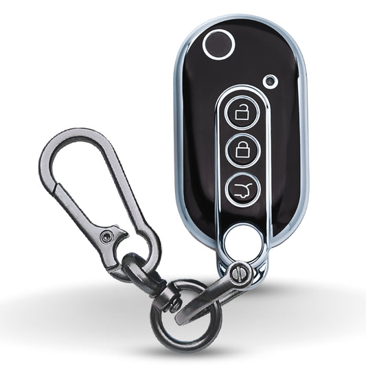 Keycept Silver Line TPU Car Key Cover for MG Comet EV Electric 3 Button Flip Key with keychain (Type K1)