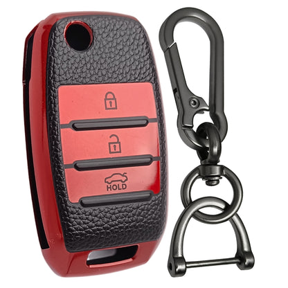 Leather Key Cover for Kia | Seltos | Sonet 3button Flip Key with Keychain 1