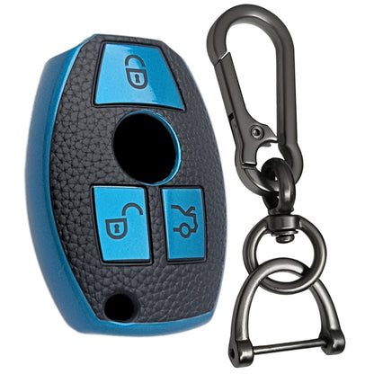 Leather Key Cover Compatible for Benz 3 Button Smart Key with Keychain 1
