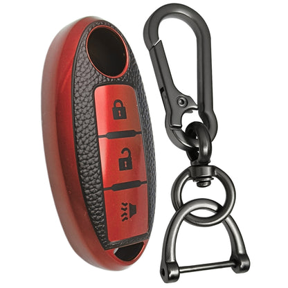 Leather Key Cover for Nissan Micra | Sunny | Teana | Magnite 3 Button Smart Key with Keychain 1