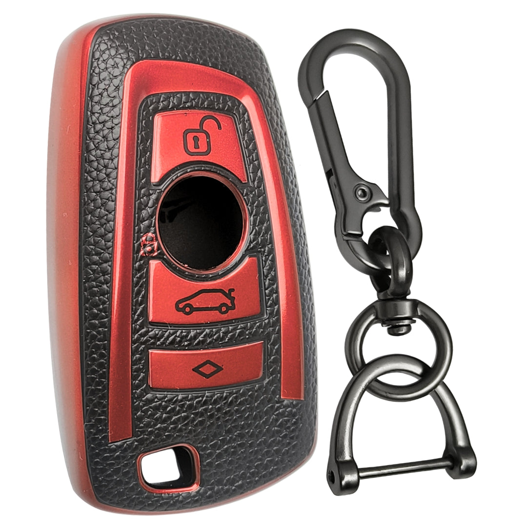 Leather Key Cover Compatible for BMW X-Series | M-Series | 3-Series | 5-Series | 7-Series 3 Button Smart Key with Keychain 1