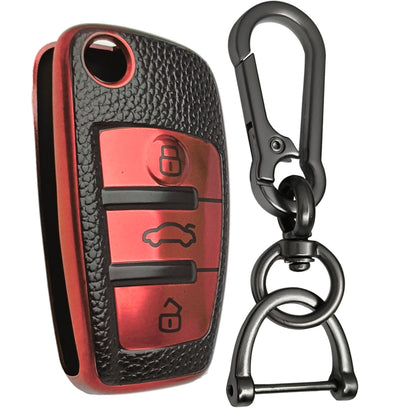 Leather keycover Compatible for Audi A1 | A3 | A6 | Q2 | Q3 | Q7 | TT | TTS | R8 | S3 | S6 | RS3 3 Button flip Key with Keychain 1