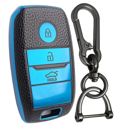 Leather Key Cover Compatible with Kia Seltos Smart Key 3 Button with Keychain 1