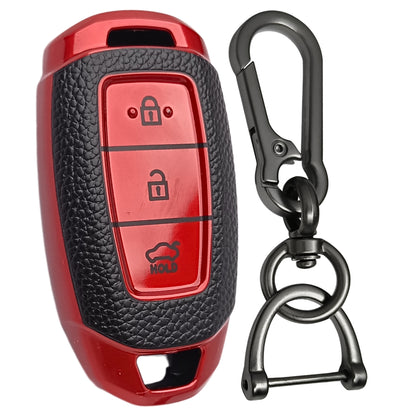 Leather Cover Compatible for Hyundai | Verna | Push Button Start Only 3 Button with Keychain 1