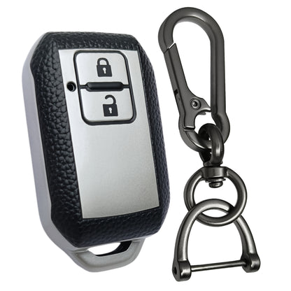 Leather Key Cover Compatible for Toyota Glanza 2 Button Smart Key with Keychain 1