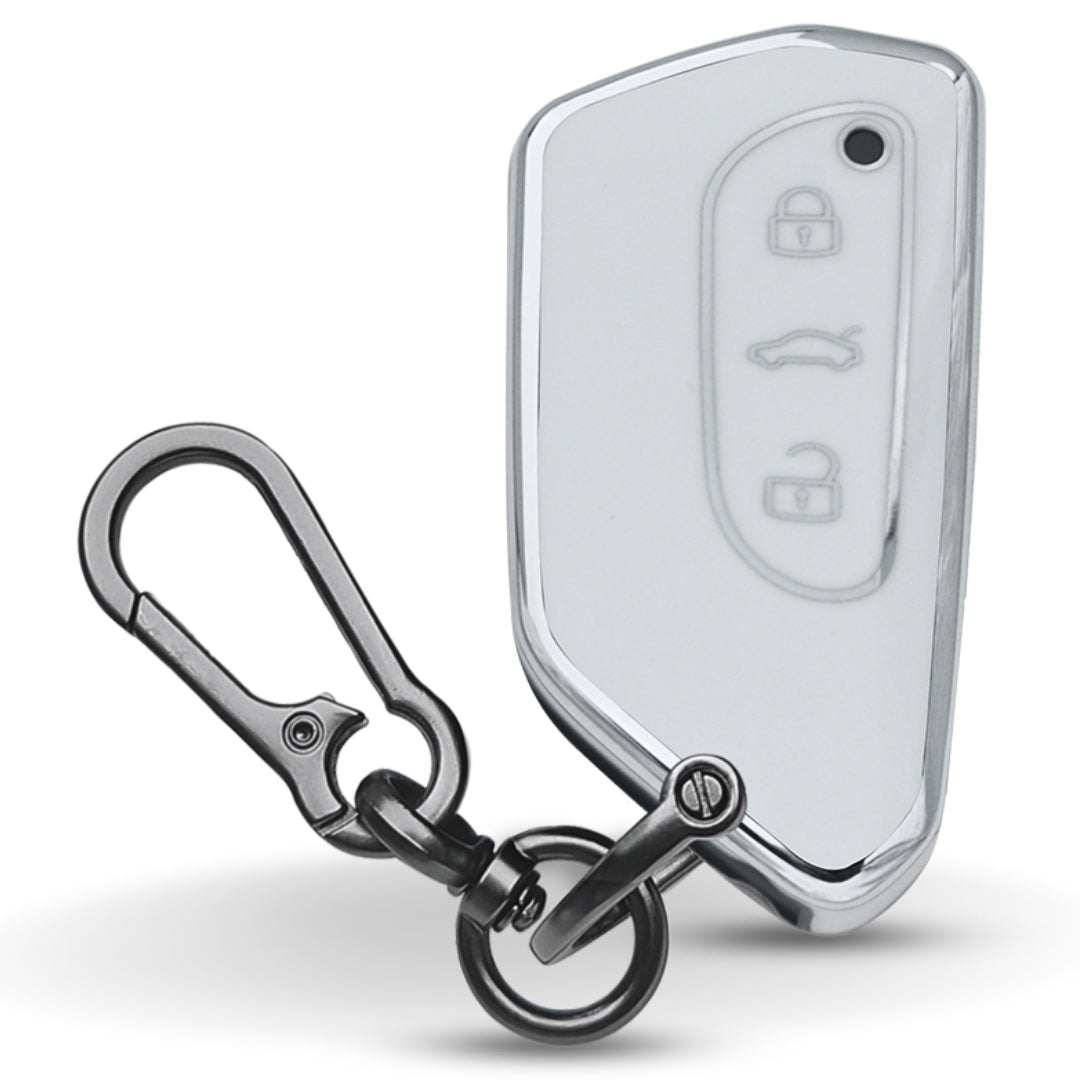 Skoda/Volkswagen Silver Line TPU Key Cover with Keychain