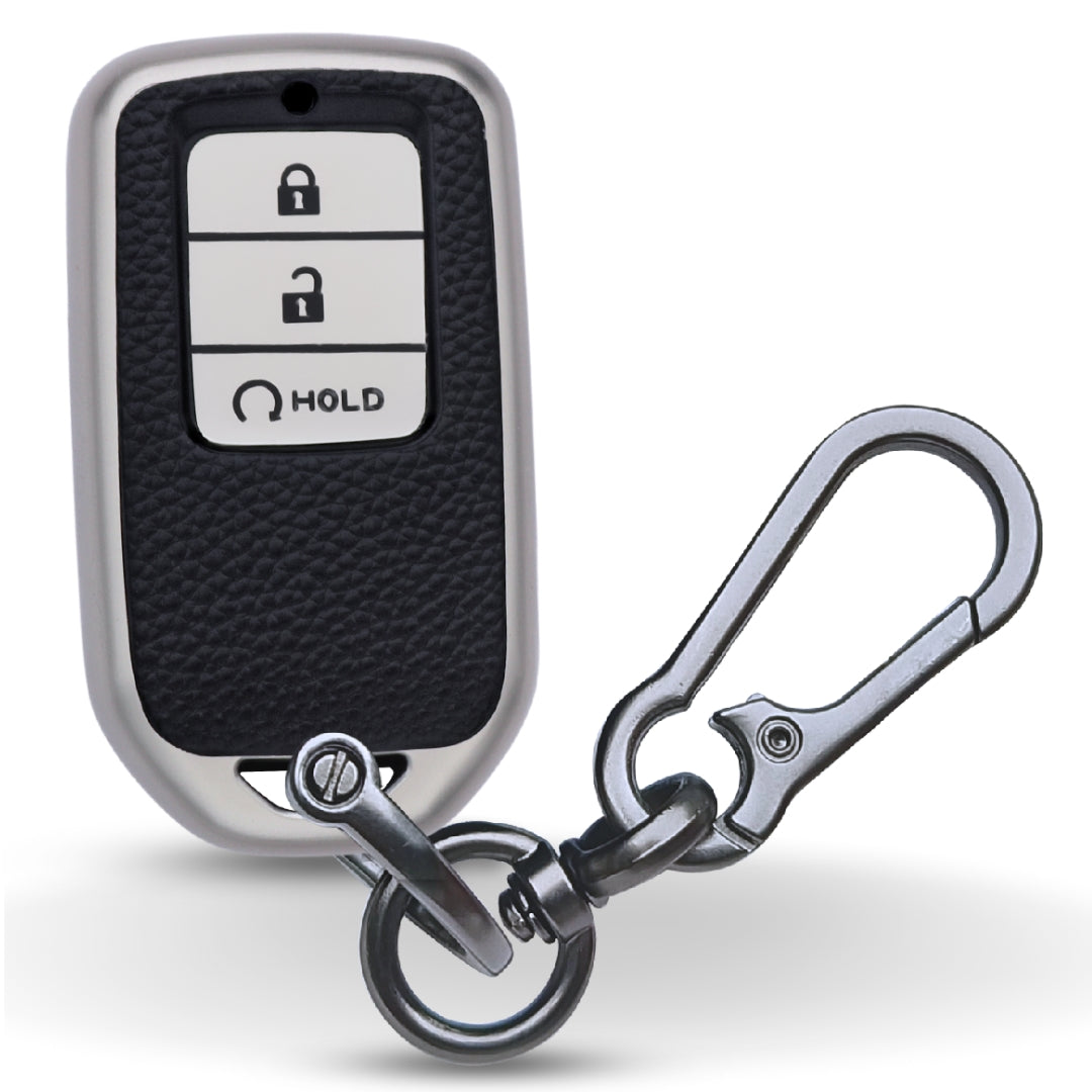 Keycept TPU Leather Car Key Cover for Honda City, Elevate, Civic, Jazz, Brio, Amaze, CR-V, WR-V, BR-V, Mobilio, Accord 3 Button Smart Key with keychain (Type K1)