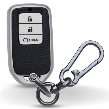 Keycept TPU Leather Car Key Cover for Honda City, Elevate, Civic, Jazz, Brio, Amaze, CR-V, WR-V, BR-V, Mobilio, Accord 3 Button Smart Key with keychain (Type K1)