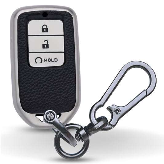 Keycept TPU Leather Car Key Cover for Honda City, Elevate, Civic, Jazz, Brio, Amaze, CR-V, WR-V, BR-V, Mobilio, Accord 3 Button Smart Key with keychain (Type K1)