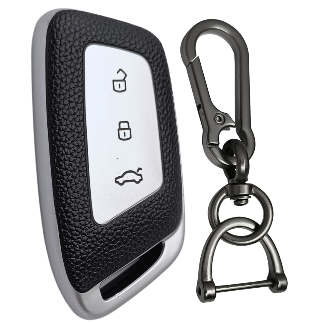 Leather Key Cover Compatible with MG Hector 3 Button Smart Key with Keychain 1