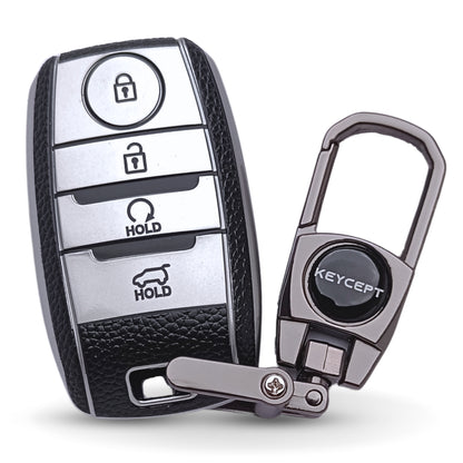 TPU Leather Key Cover Compatible For Kia Seltos | Sonet | Carens 4 Button Smart key with Keychain 2