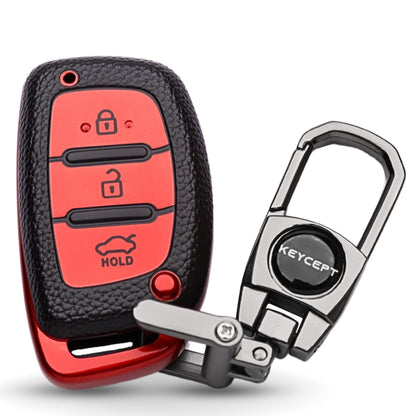 Hyundai TPU Leather Key Cover with Keychain. (Type 2)