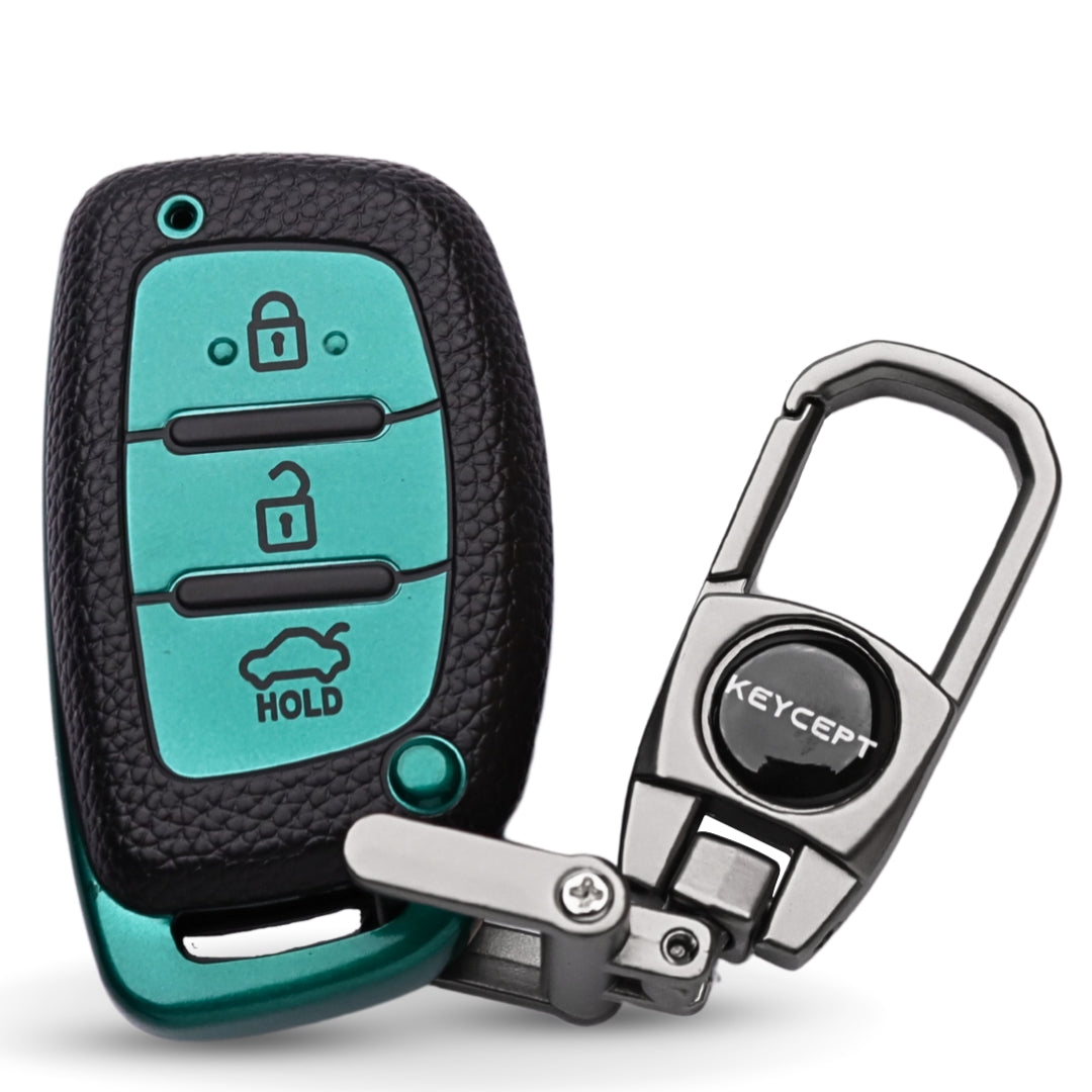 Hyundai TPU Leather Key Cover with Keychain. (Type 2)
